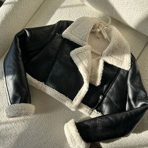Women's Black and Cream Shearling Jacket